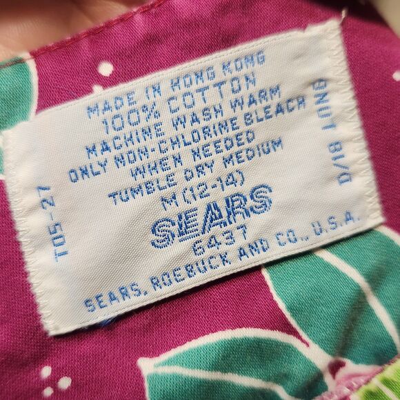 Vintage 60s 70s Sears Hawaiian Cotton Floral Muumuu House Lounge Dress SZ M/L - Picture 11 of 11